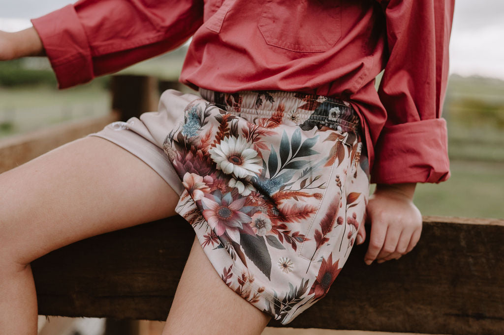 Plum floral shorts