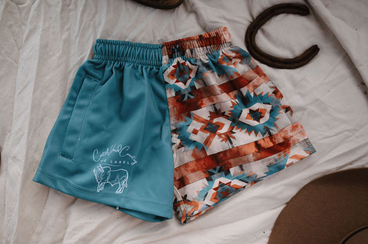 Aztec teal shorts
