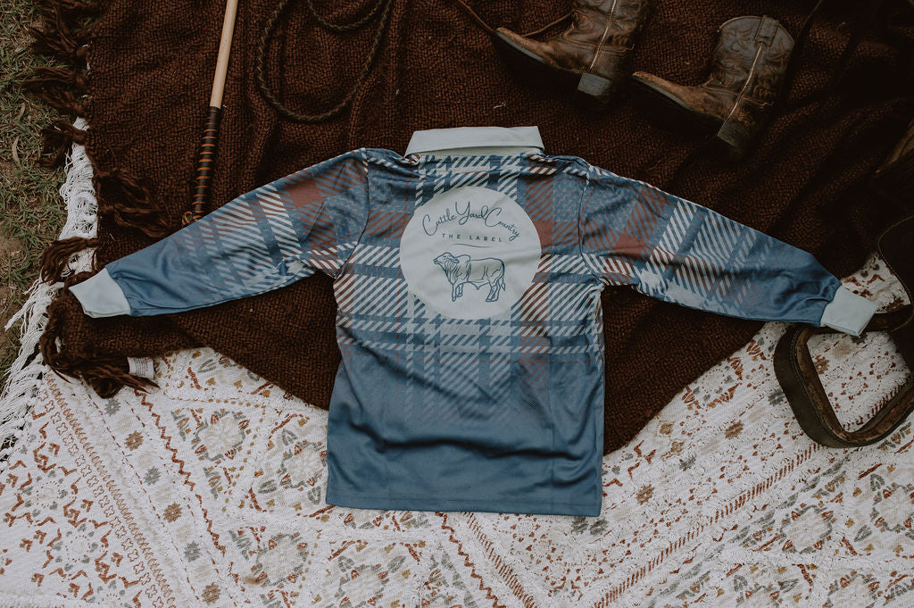Blue gingham fishing shirt