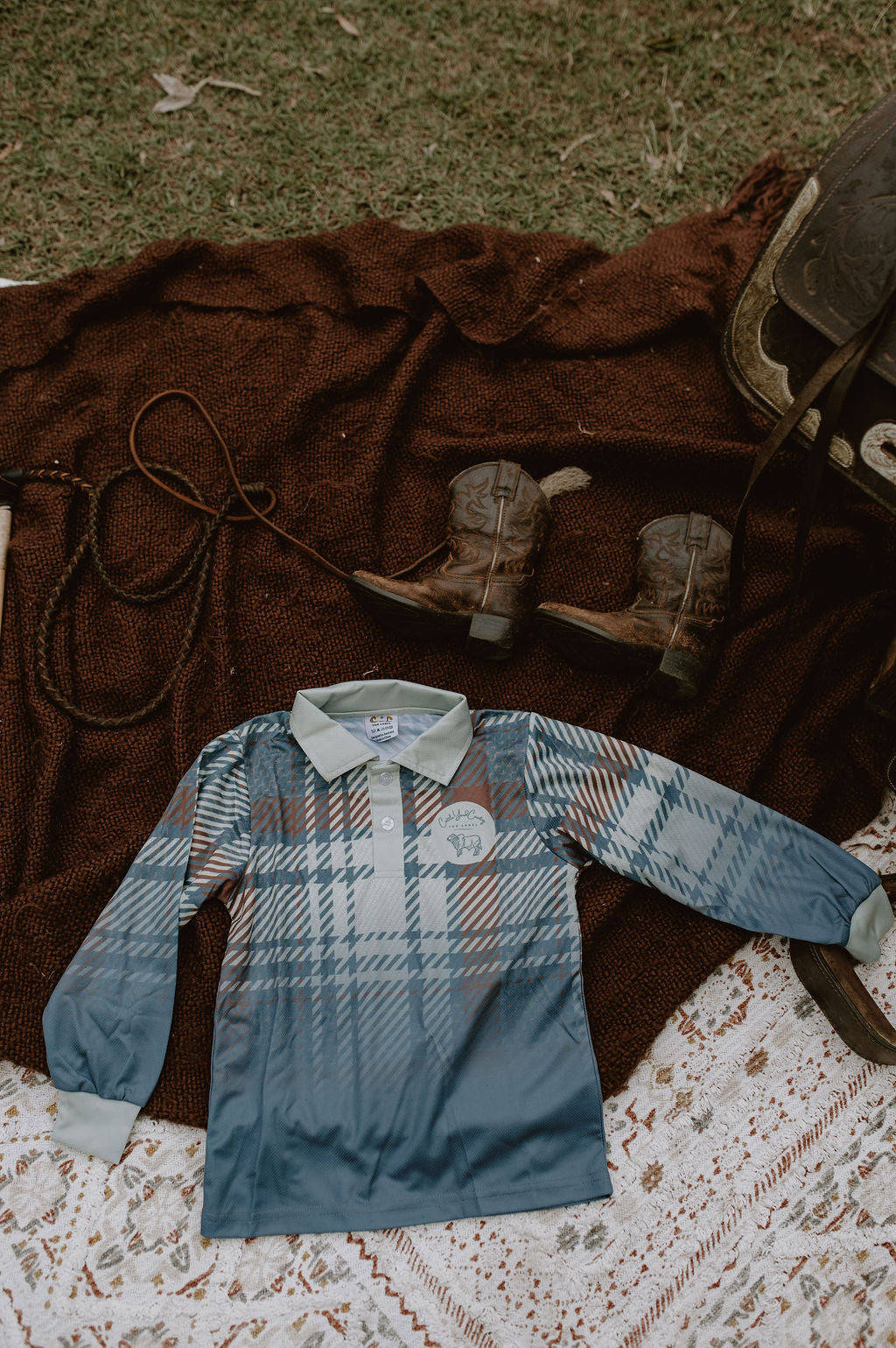 Blue gingham fishing shirt