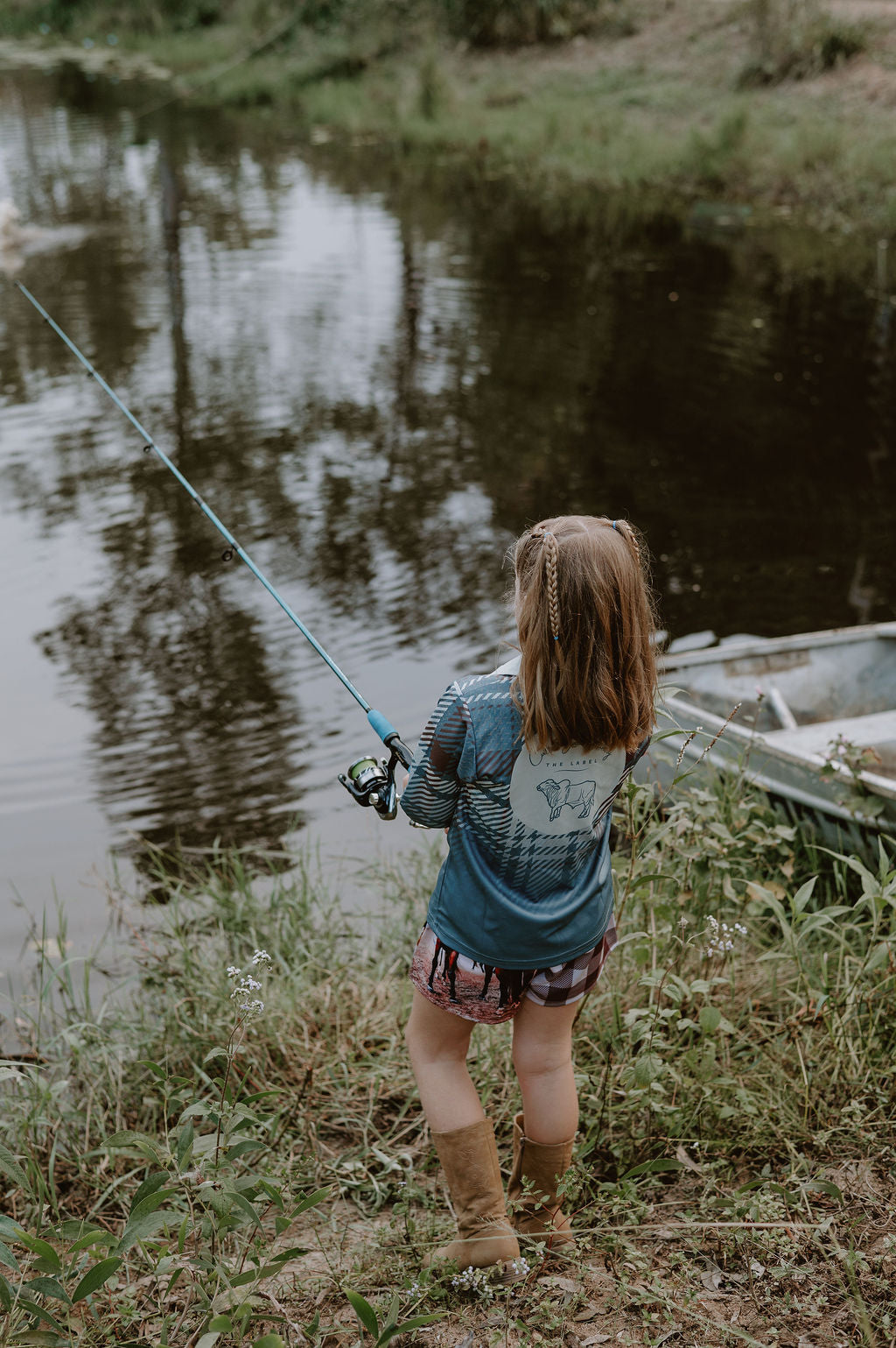 Blue gingham fishing shirt